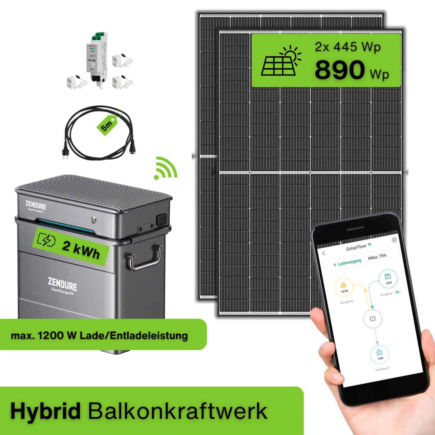 Speicher Balkonkraftwerk Hybrid 2,0 kWh Set