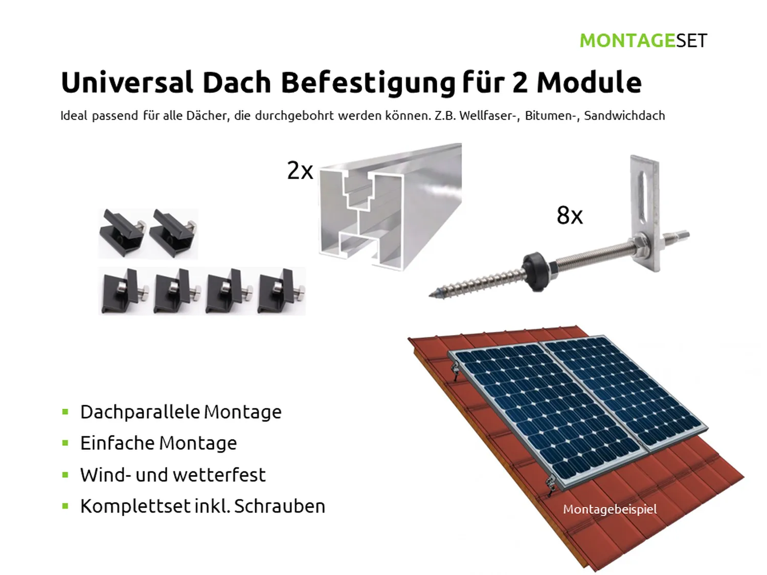 Universal Dach Befestigung für 2 PV Module