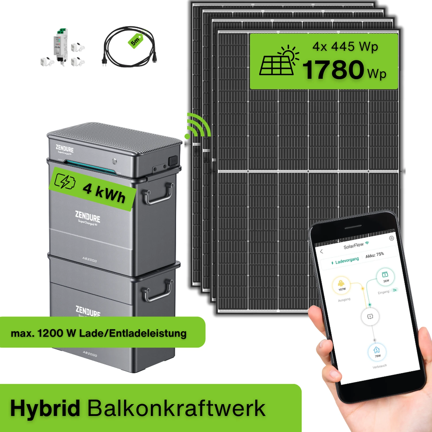 Speicher Balkonkraftwerk Hybrid 4,0 kWh Set