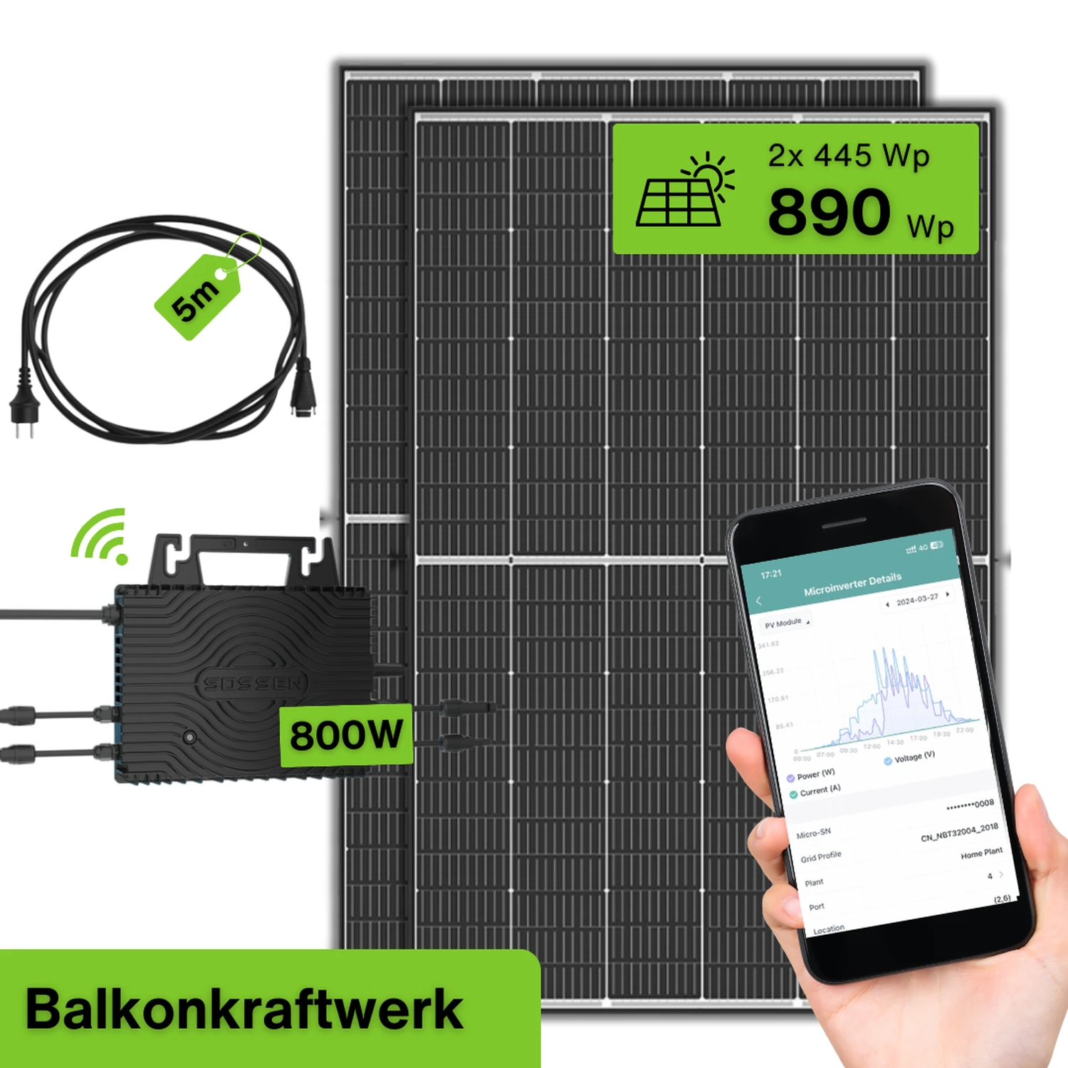 Balkonkraftwerk 890W Komplettset