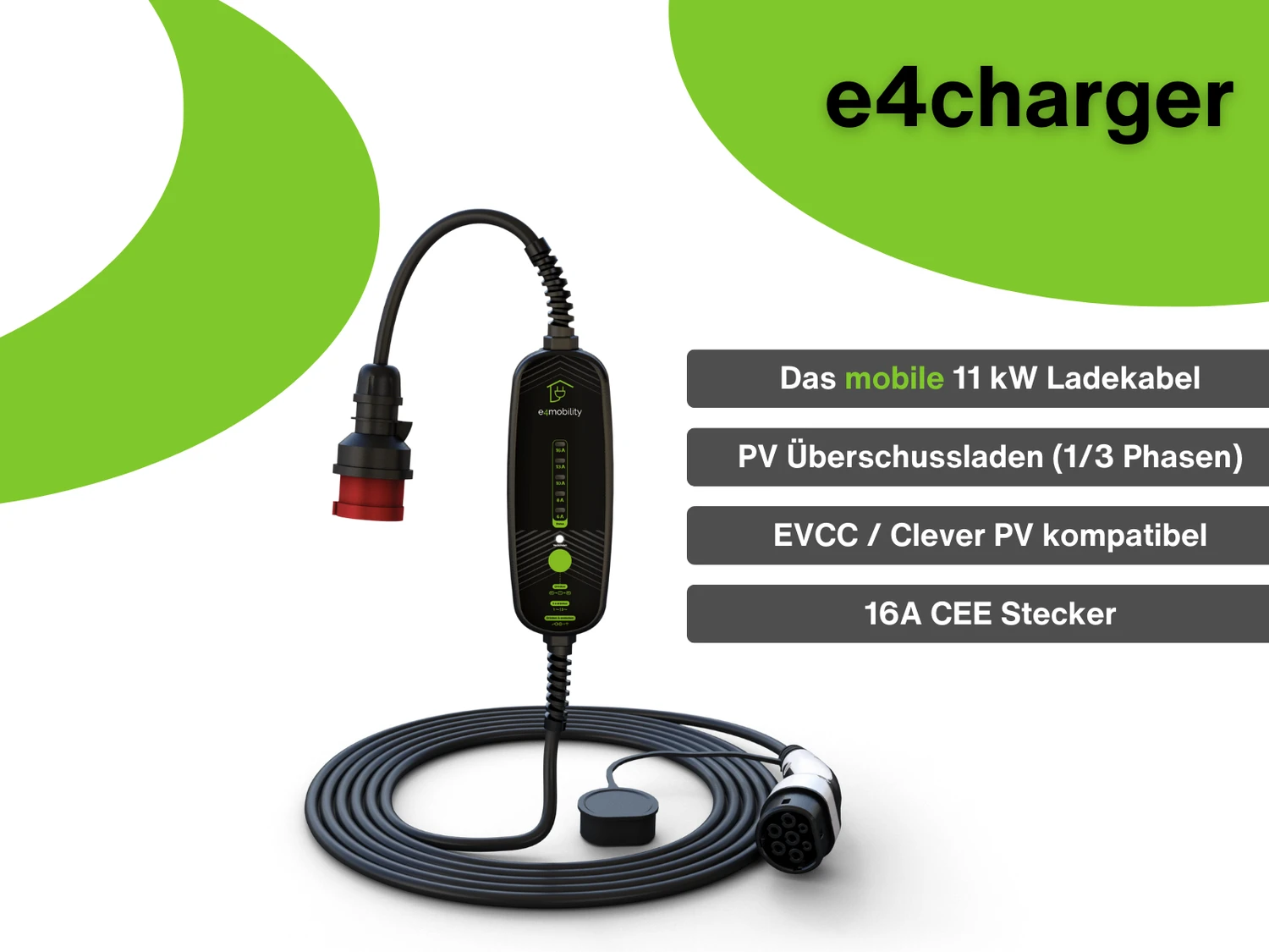 e4charger 7,5 m - 11 kW mobiles Ladegerät